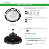 8-in-1 Power and CCT Switchable Economic 150lm/w Black LED Industrial High Bay Lighting for 5 years warranty