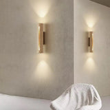 Yellow Cave Stone & Wood LED Wall Sconce Lamp - Wabi-Sabi Natural Travertine Stone Wall Light for Living Room, Bedroom Bedside & Corridor Decor