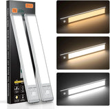 Tri-Color Motion Sensor Cabinet Lights, 76 LED Magnetic Closet Lights with 1500mAh USB Rechargeable, 2Pack for Kitchen/Stairs