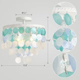 13.8" Natural Capiz Shell Chandelier 3 Light Mi Chandelier Boho Ceilg Light Entryway Light Fixture for Girls' Bedroom Hallway L