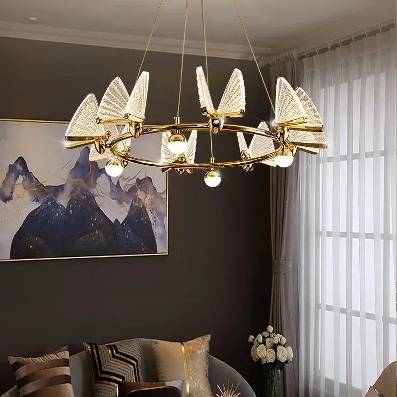 Nordic Creative Circular Butterfly Chandelier Bedroom Living Room Restaurant LED Pendant Lamps Modern Home Lighting Decoration