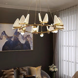 Nordic Creative Circular Butterfly Chandelier Bedroom Living Room Restaurant LED Pendant Lamps Modern Home Lighting Decoration