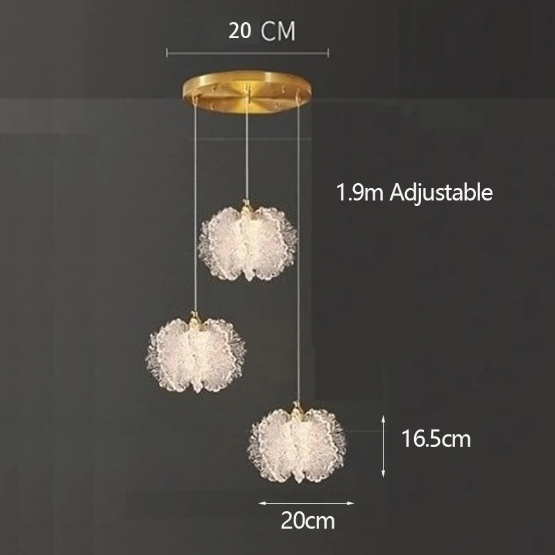 Nordic French Cream-Style Long Line LED Pendant Light - Acrylic Flower Chandelier Lamp for Bedroom Bedside, Dining Room & Living Room