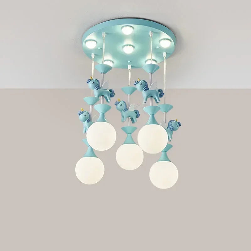 Children's Room Bedroom Pendant Light Eye Protection Cartoon LED Carousel Creative Pink Decoration Room Pendant Light