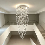 Elegant Multi Strand Waterfall Crystal Ceiling Lamp Long Vertical Crystal Chain Flush Mount Light For Large Living Room Stairwel