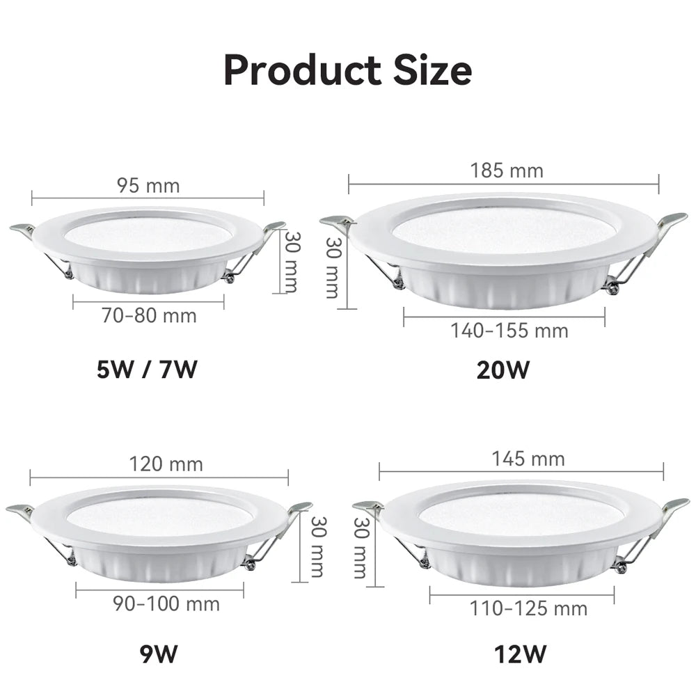 10PCS LED Downlight Recessed Ceiling Lamp 7W 9W 12W 20W Two-color White/Warm White Led Spotlight AC 220V