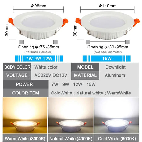 LED Waterproof Downlight Dimmable IP65 Kitchen 220V 12V 7W 9W 12W 15W Bathroom Toilet Eaves White Ceiling Lamp Spot Light