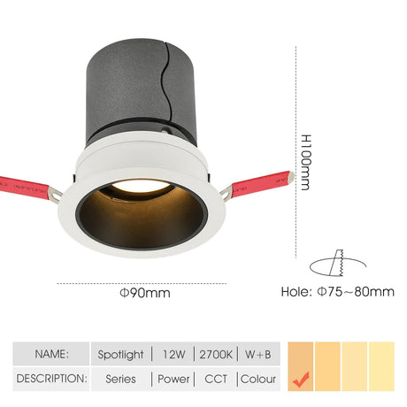 Recessed Anti-glare LED Downlight 7W 12W Home Living Room Bedroom Ceiling Lamp Flood Spot Lights Cut out Hole 8cm