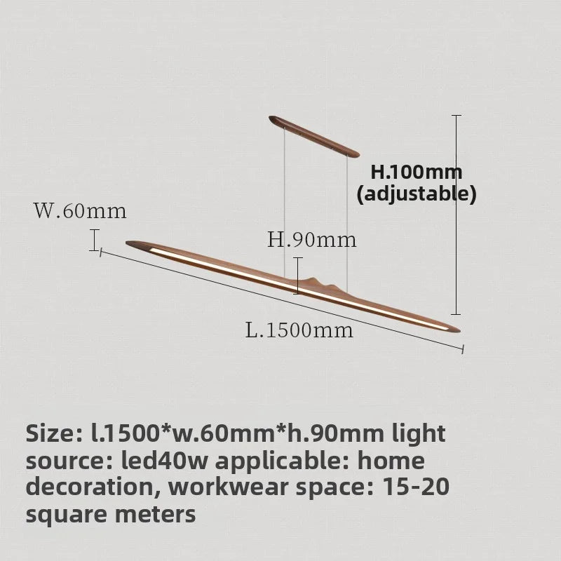 Zen-Style Ancient-Style Black Walnut Solid Wood Long Strip Lamp For Restaurant New Chinese-Style Tea Room - Office Pendant Lamp
