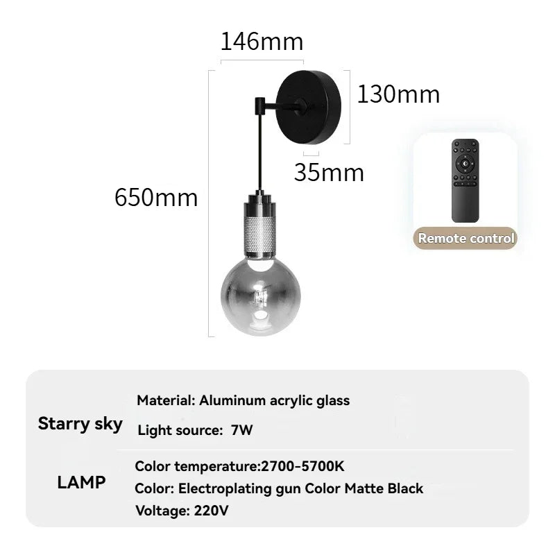 Modern Glass Pendant Light with Knob Switch - Bedside Hanging Night Light