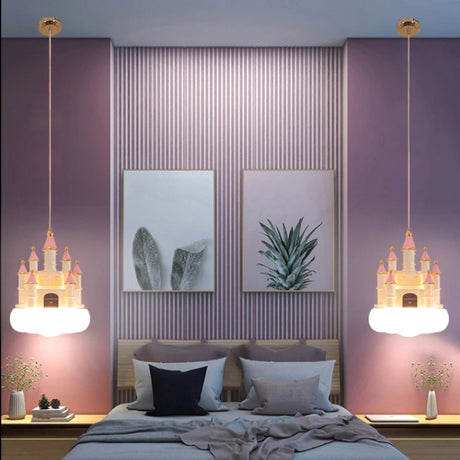 Minimalist New Pendant Light Girls Creative Pink Castle Clouds Small Chandelier Children's Room Bedside Bedroom LED Hanging Lamp