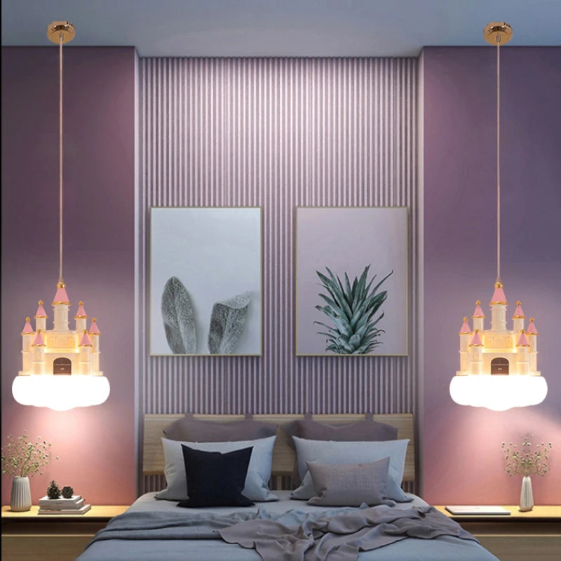 Minimalist New Pendant Light Girls Creative Pink Castle Clouds Small Chandelier Children&#39;s Room Bedside Bedroom LED Hanging Lamp