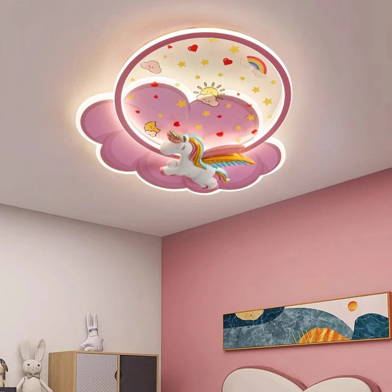 Industrial Cute Cartoon Cute Rainbow Unicorn Shaped LED Home Ceiling Lights Lustre Lamps for Living Room Decoration Chandeliers