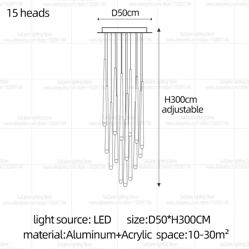 Modern LED Long Staircase Chandelier - Luxury Villa & Attic Hanging Lamp