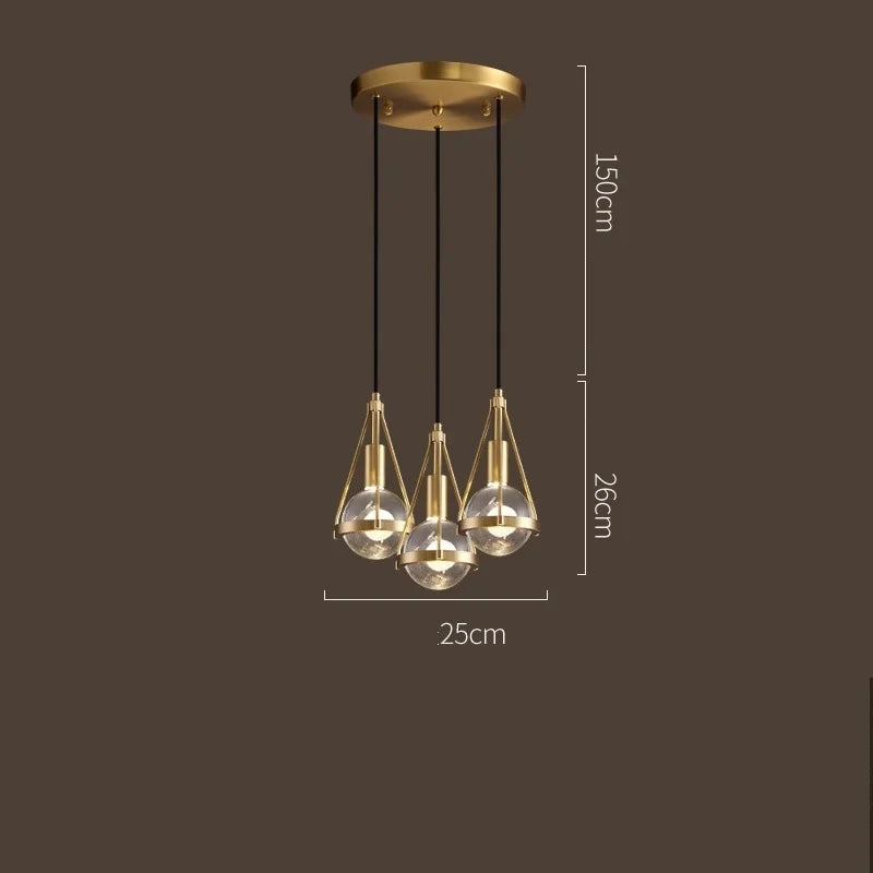 Modern Luxury Copper Crystal Pendant Lights Restaurant Bar Dining Room Bedroom Bedside LED Hanging Lamp Home Lighting Luminaire