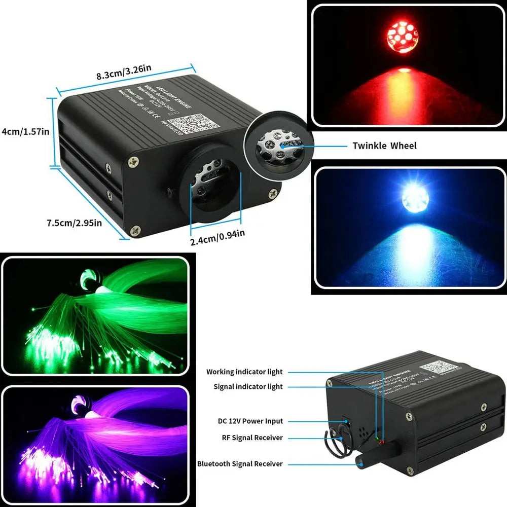 16W Twinkle Starlight Headliner Kit - RGBW Fiber Optic Star Ceiling Light for Car & Home - Bluetooth App, Remote & Music Control