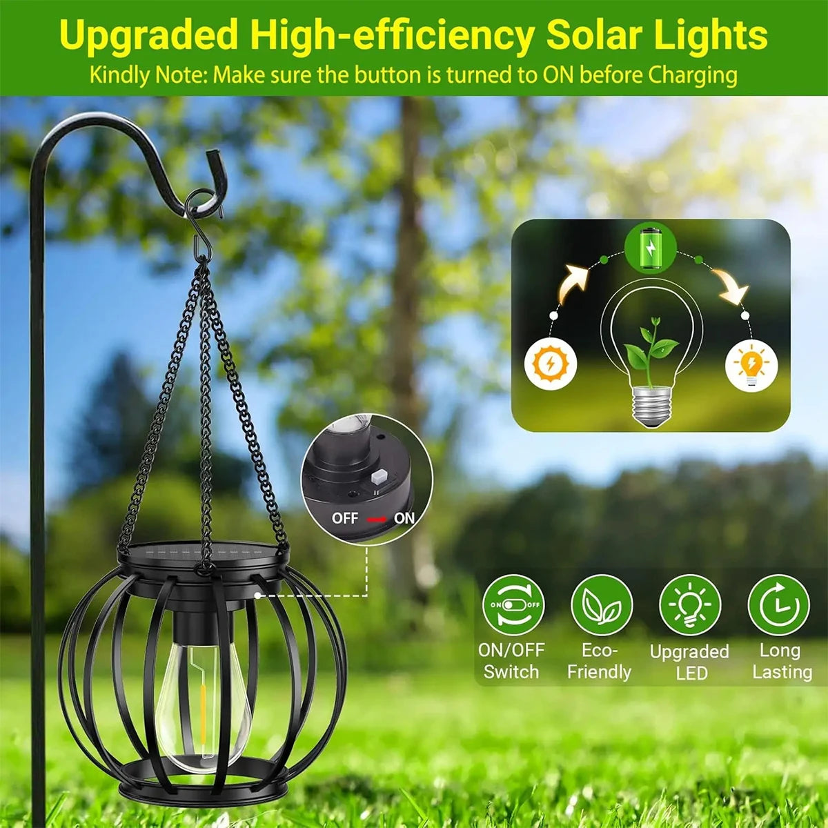 Solar LED Garden Lantern - Retro Iron Art Waterproof Outdoor Path Light