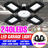 200W Deformable LED Garage Light (E26/E27) AC85-265V - Foldable High Bay Ceiling Lamp for Workshop, Warehouse & Basement