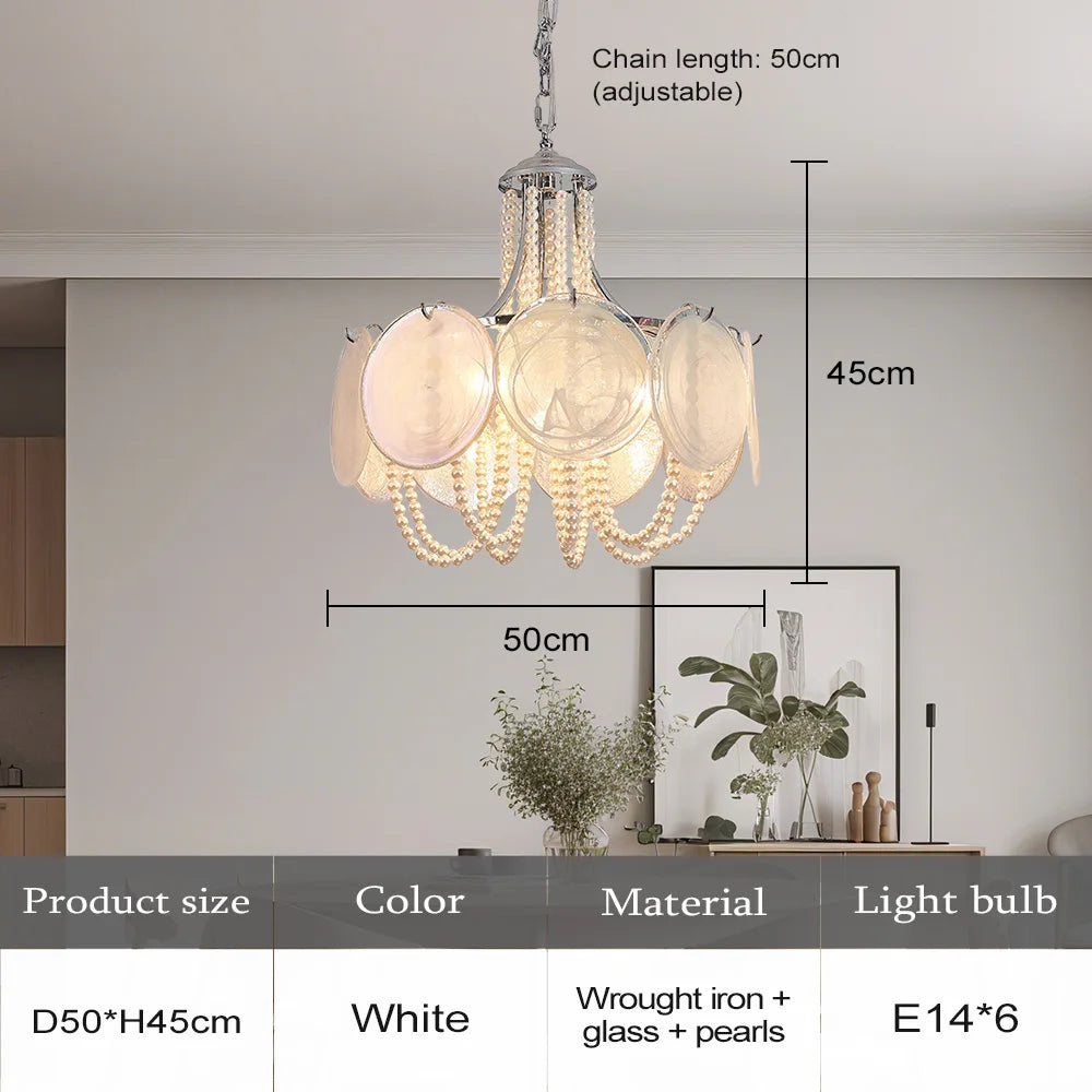 French Flower Glass Pendant Light Creamy Pearl Romantic Master Bedroom Lighting High-end Restaurant Lights