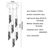 Modern Chrome Crystal LED Chandelier Luxury Large Cristal Staircase Hanging Fixture For Hallway Lobby Long Indoor Ceiling Lustre