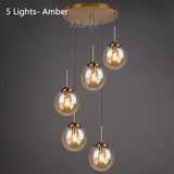 Amber Smoke Gray Clear Glass Pendant Lamp LED Hanging Light for Dining Room Table Kicthen Island Bedroom Bedside Lighting