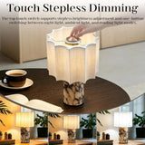 Marble Touch Table Lamp USB Rechargeable Cordless Bedroom Bedside Small Glow Night Light Stone Base and Linen Fabric Shades