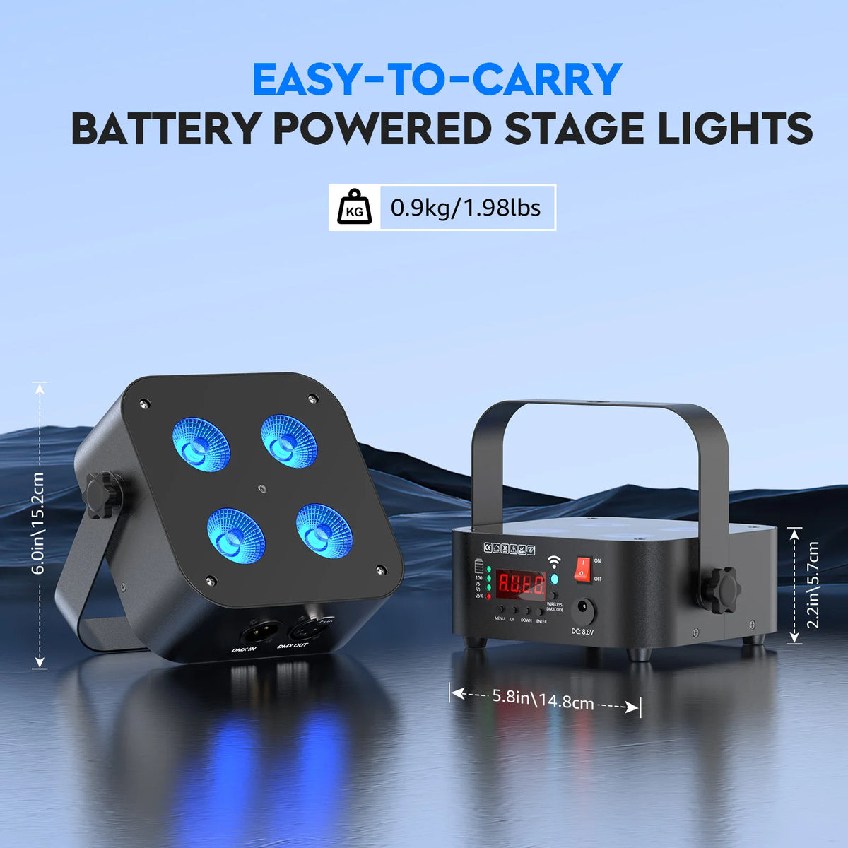 4-Pack/8-Pack 4x18W 6-in-1 RGBWA+UV Wireless Battery LED Par Light - App & DMX Controlled Stage Uplight for DJ, Party & Events