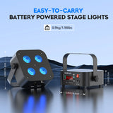 4-Pack/8-Pack 4x18W 6-in-1 RGBWA+UV Wireless Battery LED Par Light - App & DMX Controlled Stage Uplight for DJ, Party & Events