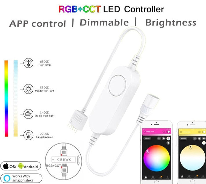 3.0 DC5V 12V 24V 5050 RGB/RGBW/RGBCCT/CCT Smart LED Strip Controller Tuya Led Dimmer Control For Alexa/SmartThings