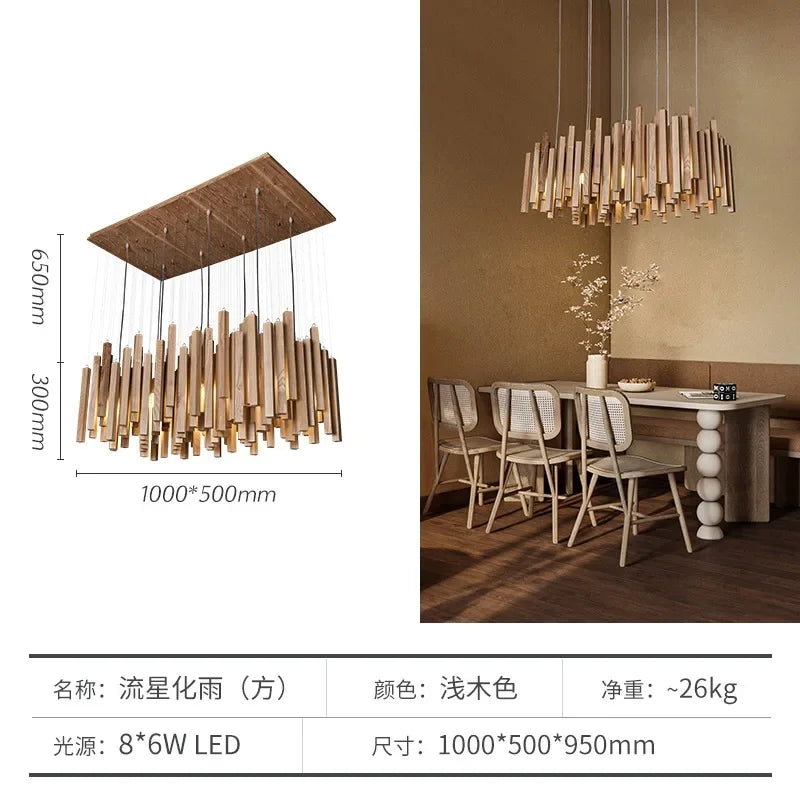 Retro Wooden Hanging Chandelier Light For Dining Living Room Farmhouse Kitchen Table Solid Wood Led Pendant Chandelier Lamp