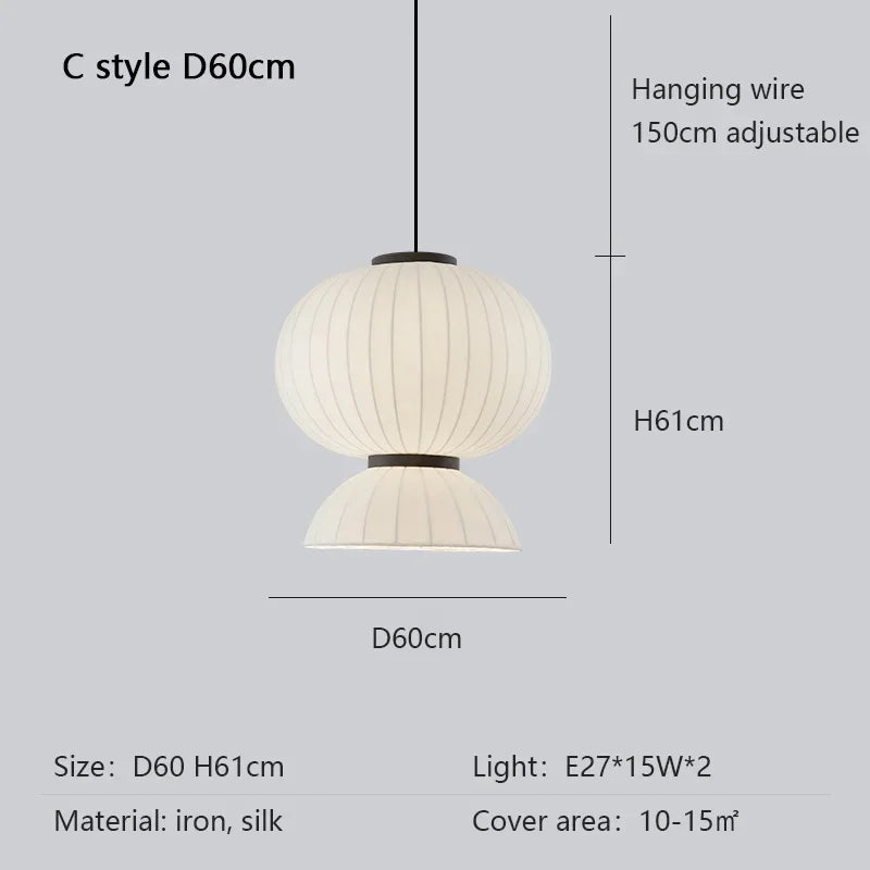 Japanese Wabi-Sabi Silk LED Pendant Light - Retro Art Lantern Ceiling Chandelier Lamp Fixture for B&B, Dining Room, Bar & Bedroom
