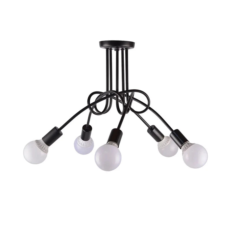 American Retro Ceiling Light Wrought Iron LED E27 Chandelier Black and White Lamp Living Room Decoration Home Lighting Fixture