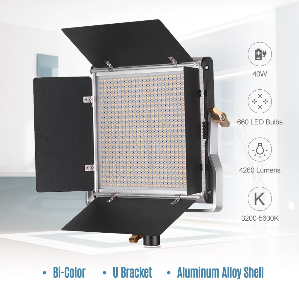 Andoer LED Video Light Light Panel with 78.7 Inches Light Stand 660 LED Bulbs 3200-5600K with Barndoor for Studio Photography