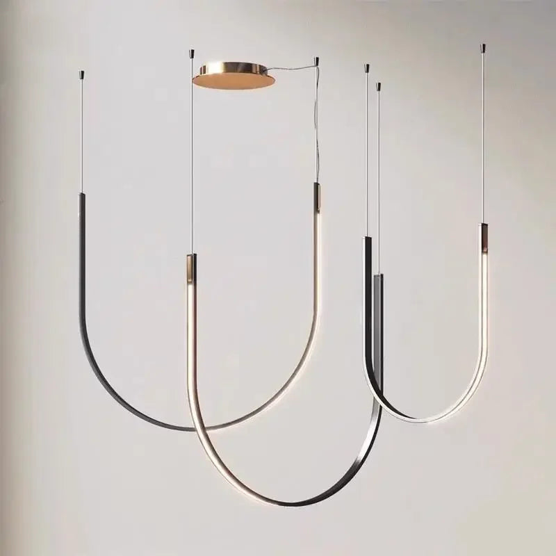 Minimalist Line Restaurant Chandelier Nordic Designer Creative Belt Art Villa Living Room Staircase Pendant Lights Home Decor