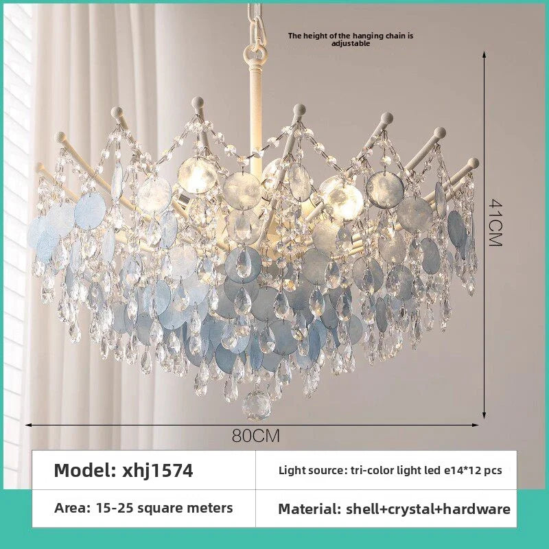 French Vintage-Style Living Room Chandelier In A Retro Blue Shell Villa Duplex Bedroom Crystal Lamp With A Sophisticated Touch