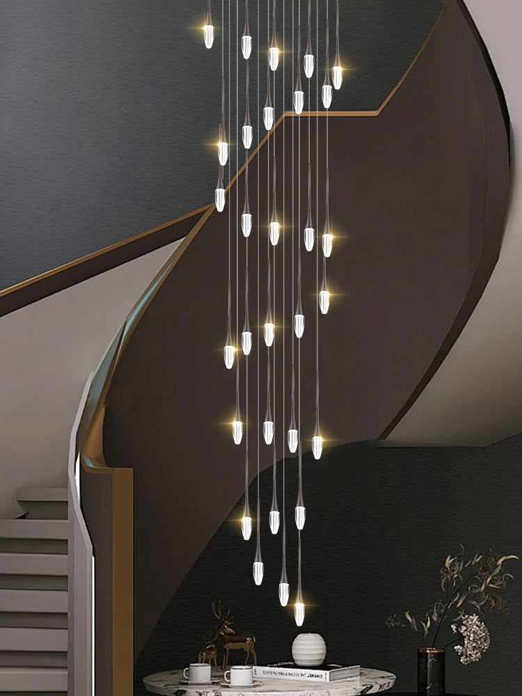 Nordic Minimalist Chandelier Home Decor Living Room Loft Chandelier Interior Lighting Duplex House Villa LED Stair Pendant Light