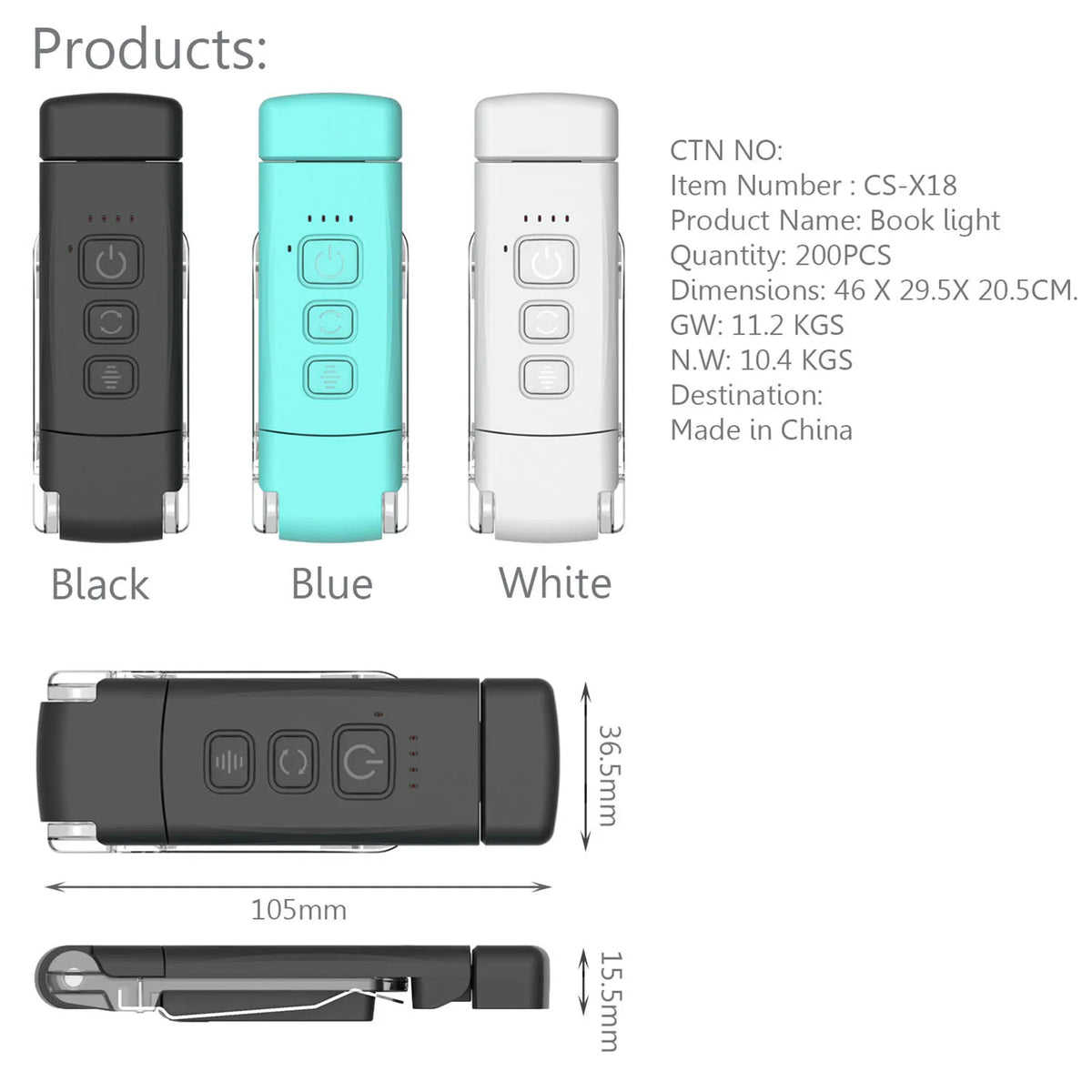 Lightweight Clip Reading Lights with 3 Colors and 5 Brightness Book Light for Reading at Night in Bed
