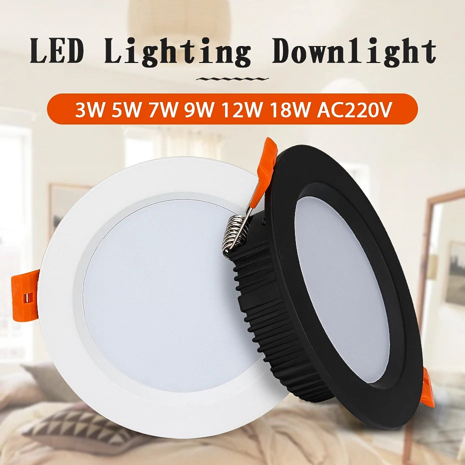 LED Downlight Aluminum 3W 5W 7W 9W 12W 15W 220V Recessed Ceiling LED Spot Lighting Bedroom Kitchen Indoor Led Down Light Lamp