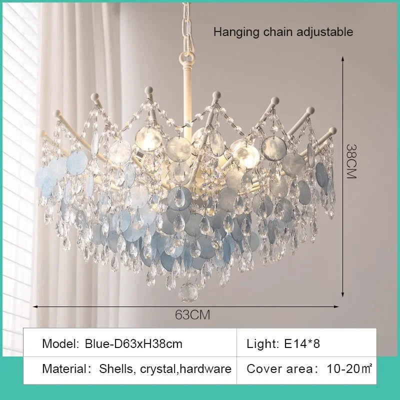 LED French Medieval Pendant Light Style Luxury Blue Crystal Chandelier for Villa Living Room Bedroom Hallway Ceiling Lamp