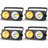 4-Pack 200W COB LED Par Light (2x100W 2-Eye Blinder) - 2-in-1 Cool & Warm White DMX Stage Lighting for Party, Bar & DJ Events