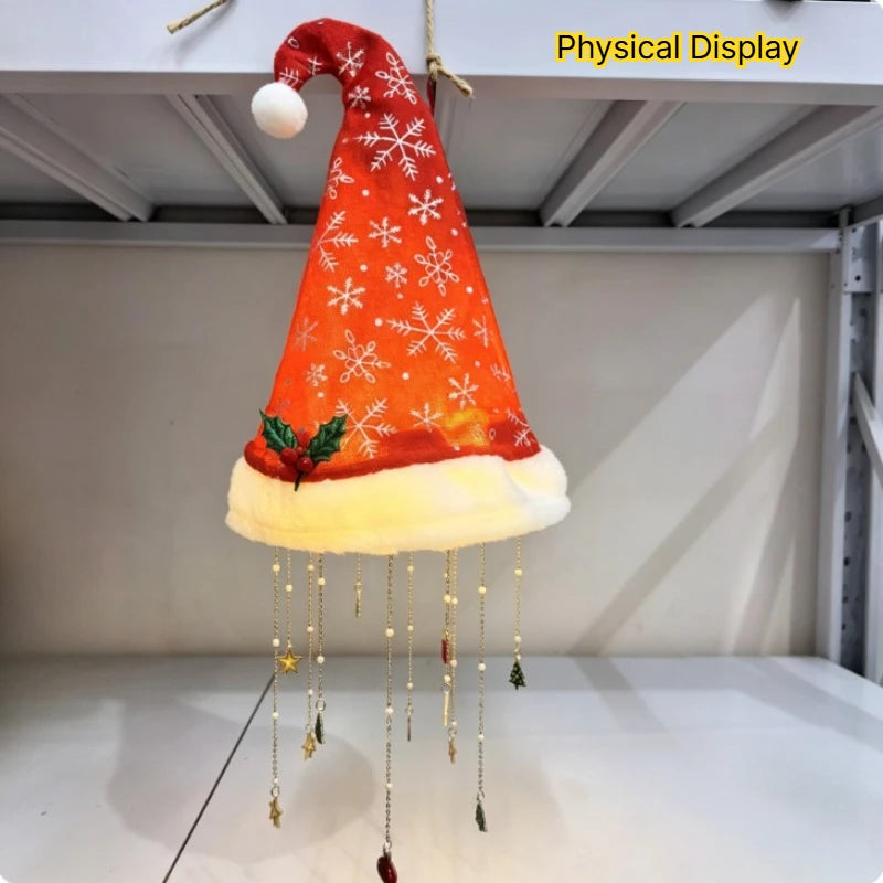Glowing Santa Hat Chandelier - Warm Glowing Christmas Ornaments Hanging Chandelier Xmas Decoration for Porch Festive Decor