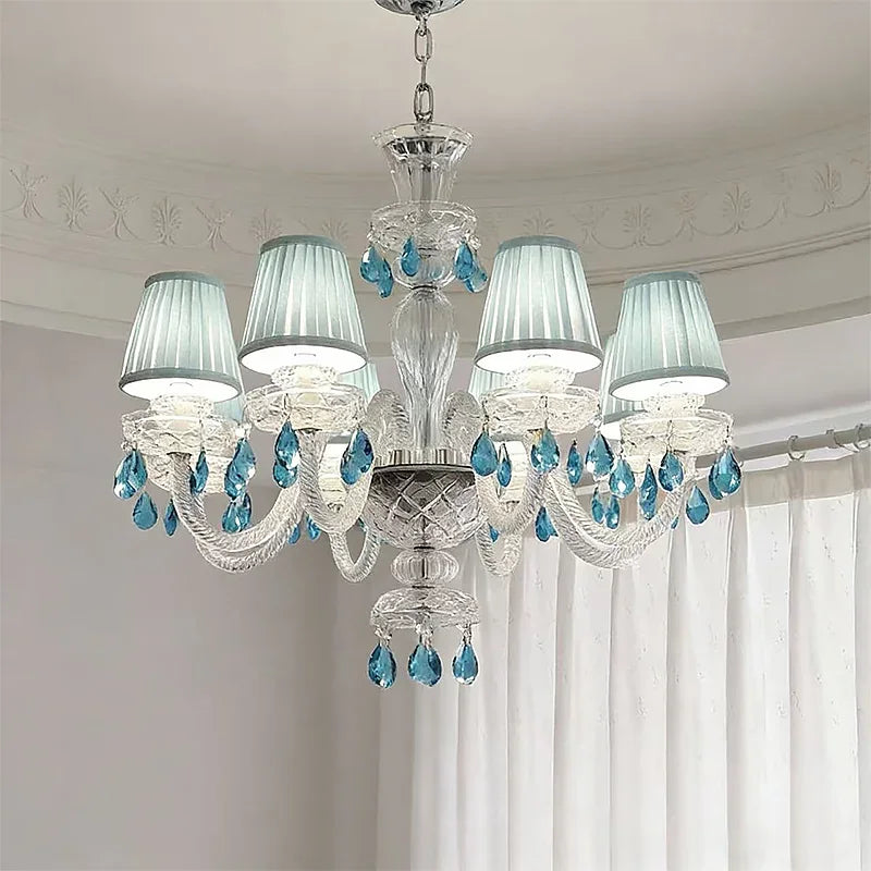 Light Blue K9 Crystal Lustre Led Chandelier Lighting Living Room Candle Pendant Lights Romantic Home Decor Led Luminarias Lamp
