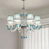 Light Blue K9 Crystal Lustre Led Chandelier Lighting Living Room Candle Pendant Lights Romantic Home Decor Led Luminarias Lamp