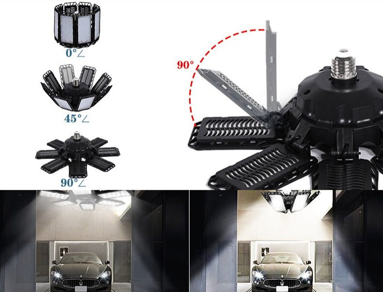 100-200W Led Garage Light E27/E26 Big Lamp Adjustable Deformable Bulb Ceiling Light for Shop/Storage/Warehouse Workshop Lighting