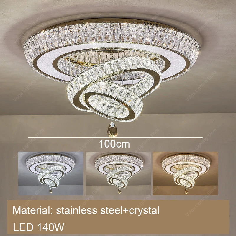 Led Stainless Steel Crystal Ceiling Light 2026 Luxury Home Decoration Round Minimalist Lampara Techo for Bedroom Living Room
