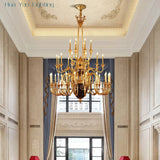 French Mid Century Copper Chandelier European Luxury Classical Hotel Villa Hall Living Room Antique Brass Pendant Light