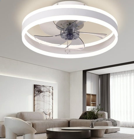 Modern Led ceiling fan without light DC motor 6-speed timing fan 18CM low floor loft remote control decorative fan with light
