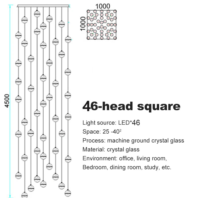 LED Villa Staircase Pendant Lights Long Cable Hanging crystal glass ball droplight for Restaurant Bar Indoor Decorative