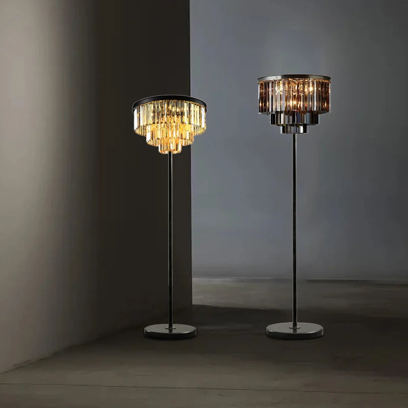 Gray Crystal Floor Lamps Luxury Led Home Decoration Amber Standard Light Living Room Bedside Appliance Standing Lighting 2025