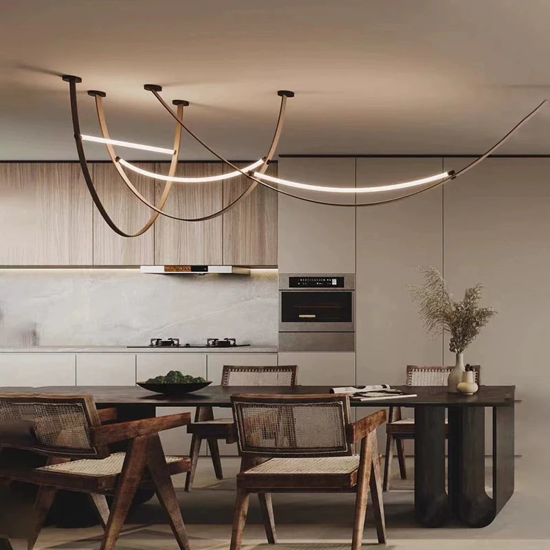 Nordic Modern Hanging Pendant Lamp Lustre Minimalist Line Design Led Light Home Decor Living Room Dining Hotel Salon Chandeliers
